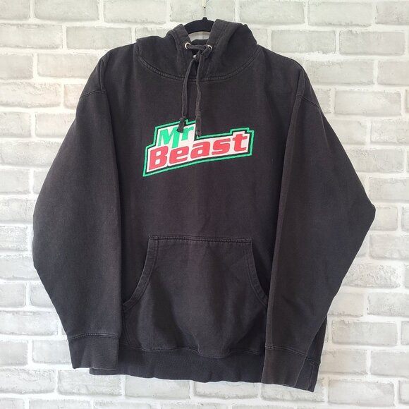Mr Beast Hoodie L Unisex Black Cotton Blend Front Back Graphics Distressed - Picture 1 of 11